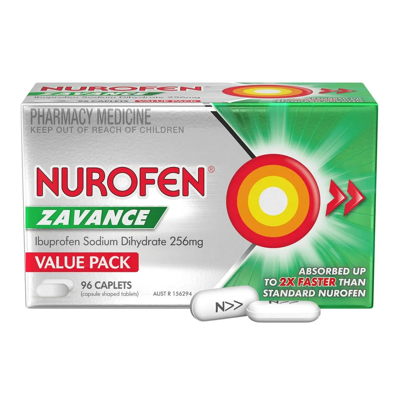 Nurofen Zavance Fast Pain Relief Caplets 256mg Ibuprofen 96 pack