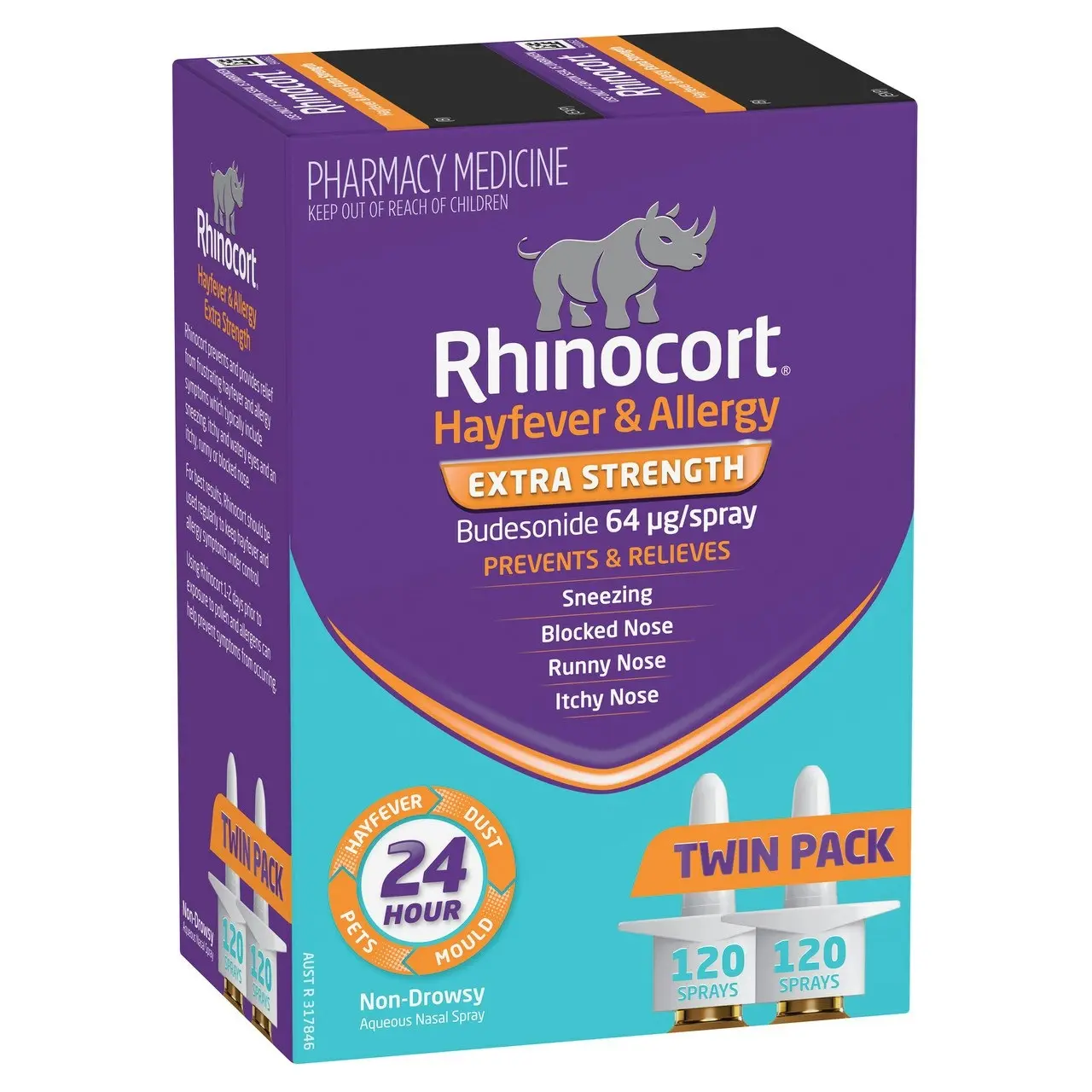 Rhinocort Extra Strength Non-Drowsy 24 Hour Hayfever & Allergy Relief Nasal Spray Twin Pack 2 x 120 Sprays