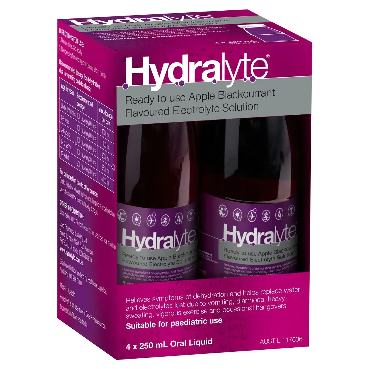 Hydralyte Ready to use Electrolyte Solution Apple Blackcurrant Flavoured 4 x 250mL