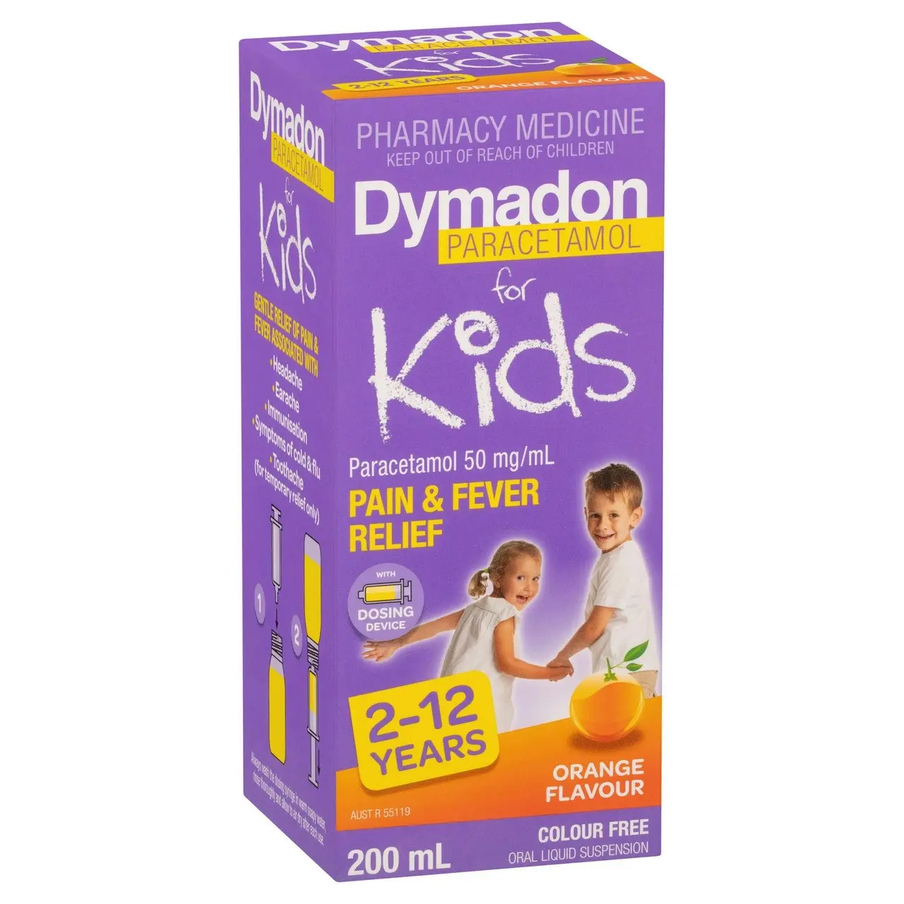 Dymadon Paracetamol for Kids 2-12yrs ORANGE 200mL