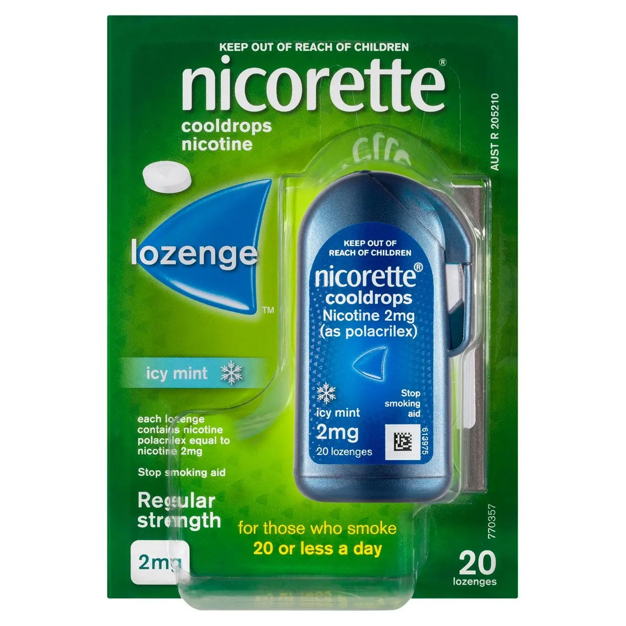 Nicorette Quit Smoking Regular Strength Cooldrops Nicotine Lozenge Icy Mint 20 Pack