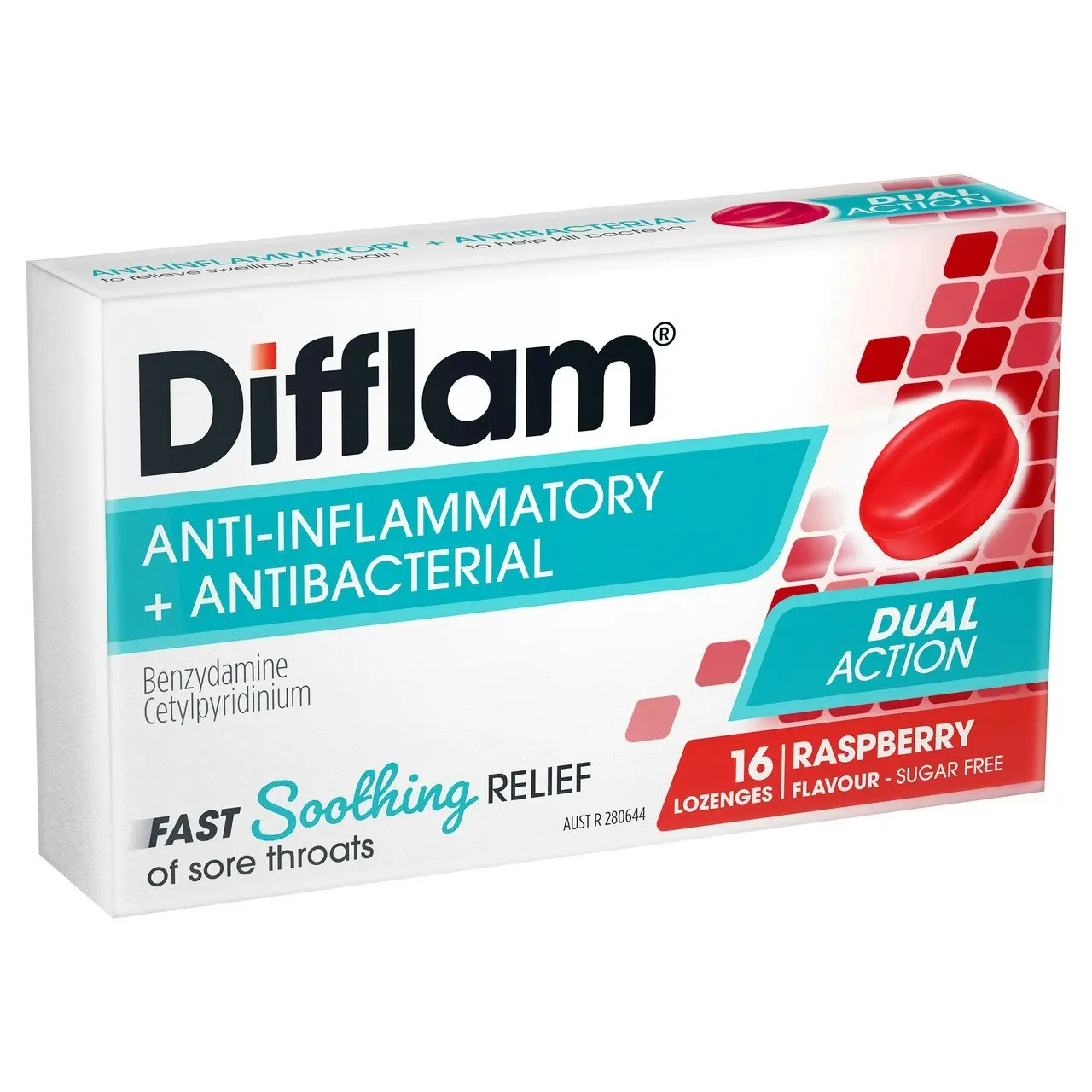 Difflam Sore Throat Lozenges Raspberry Flavour 16s