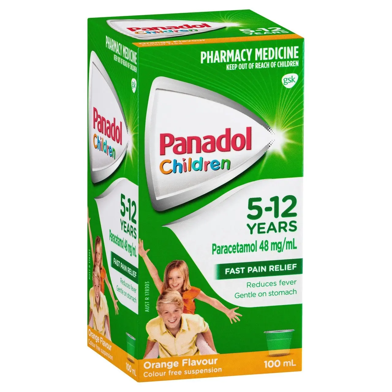 Panadol Children 5-12 Years Suspension, Fever & Pain Relief, Orange Flavour, 100 mL