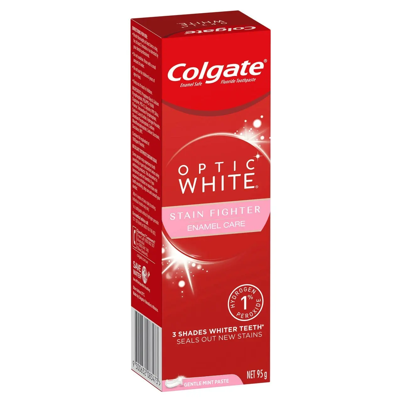 Colgate Optic White Stain Fighter Teeth Whitening Toothpaste 95g, Enamel Care, with 1% Hydrogen Peroxide