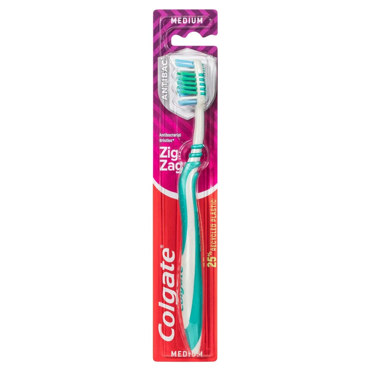 Colgate Zig Zag Manual Toothbrush, 1 Pack, Medium Bristles, Antibacterial Bristles