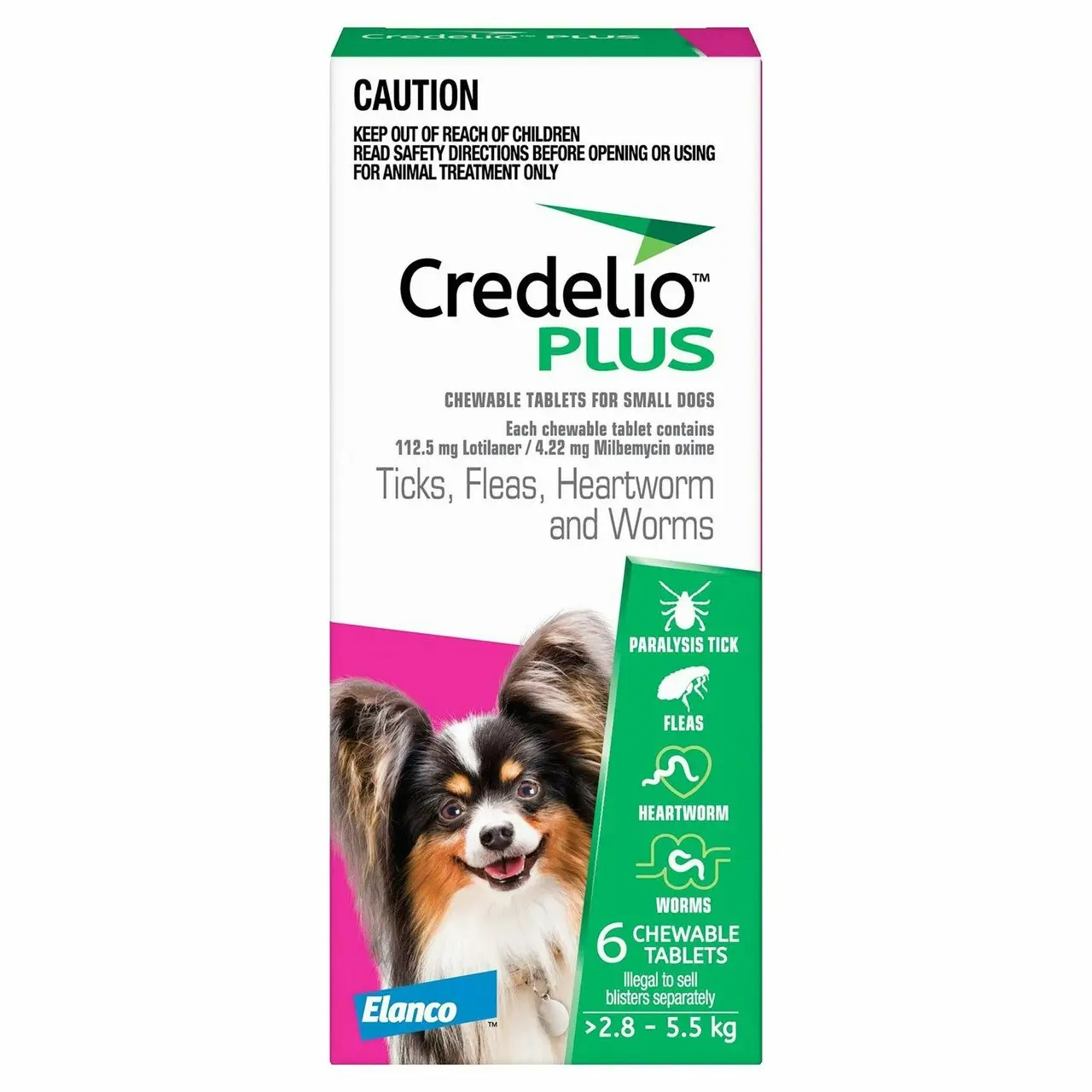 Credelio(TM) PLUS Ticks, Fleas, Mites, Heartworm & Worms for Small Dogs 2.8 - 5.5 kg - 3 Pack