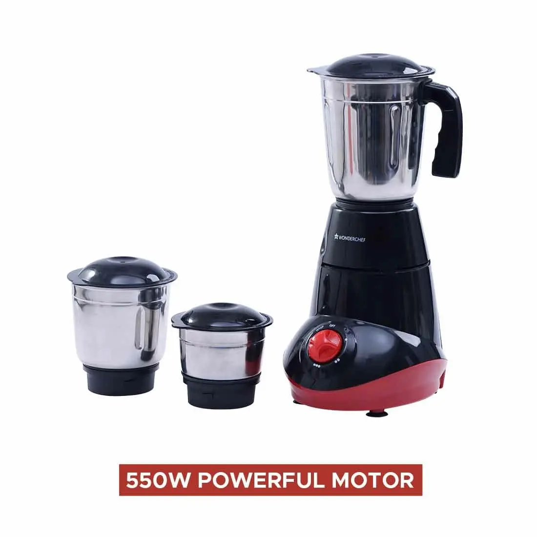 Wonderchef Capri Mixer Grinder 3 Jars 550W Red & Black with Australian Plug