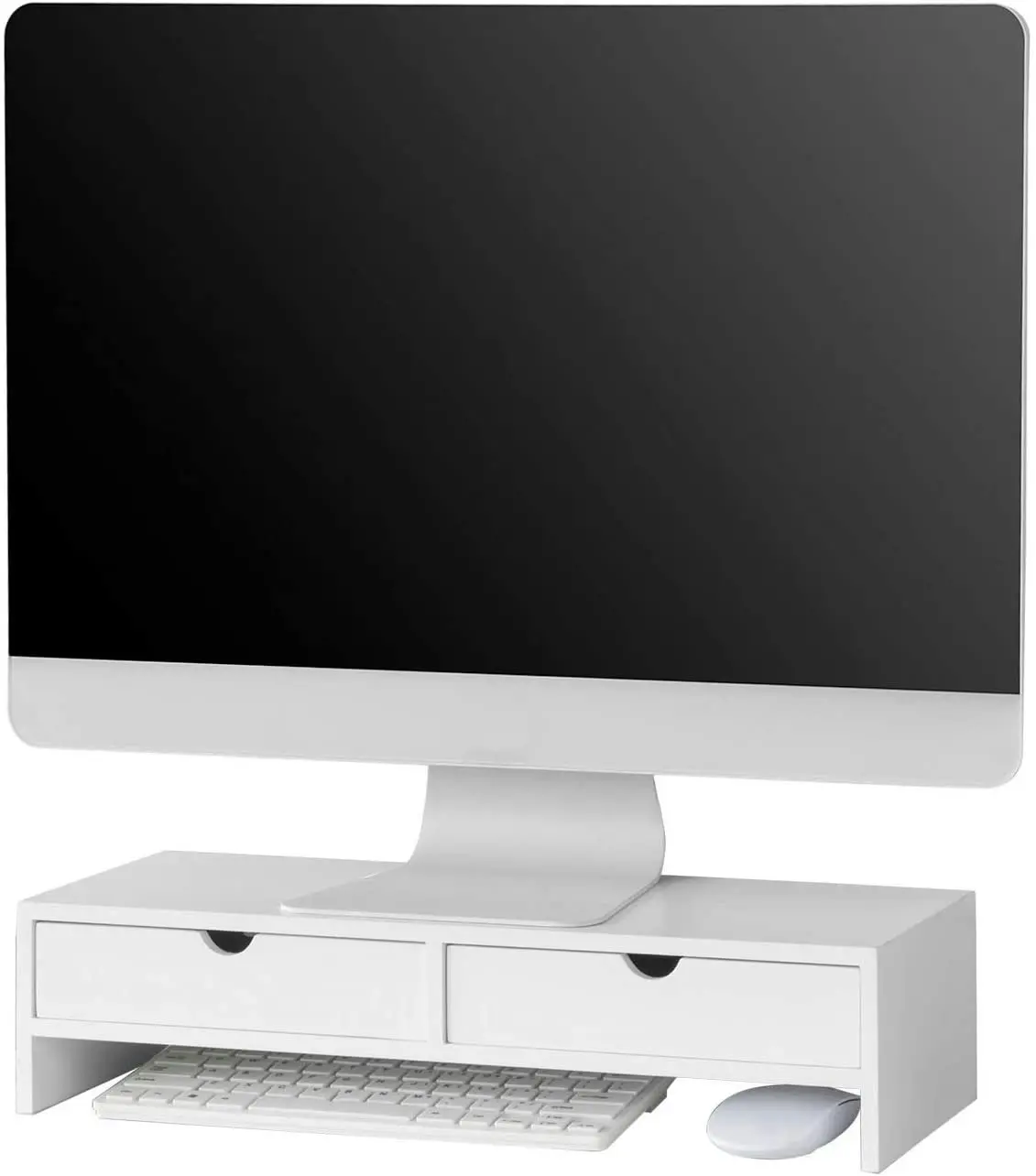 White Monitor Stand Desk Organizer With 2 Drawers - One Size