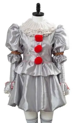 Womens Stephen King's It Pennywise Evil Clown Halloween Scary Costume Outfit