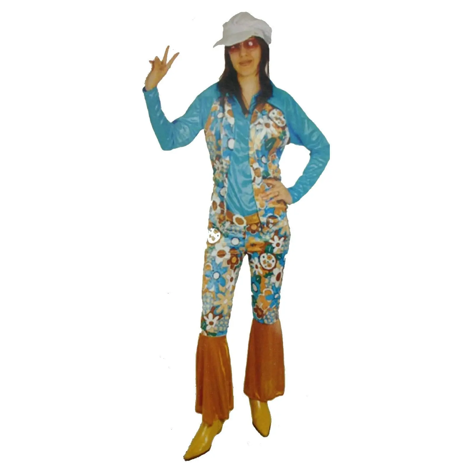 WOMENS HIPPIE COSTUME Fancy Dress 60s 70s Hippy Groovy Disco Retro Halloween