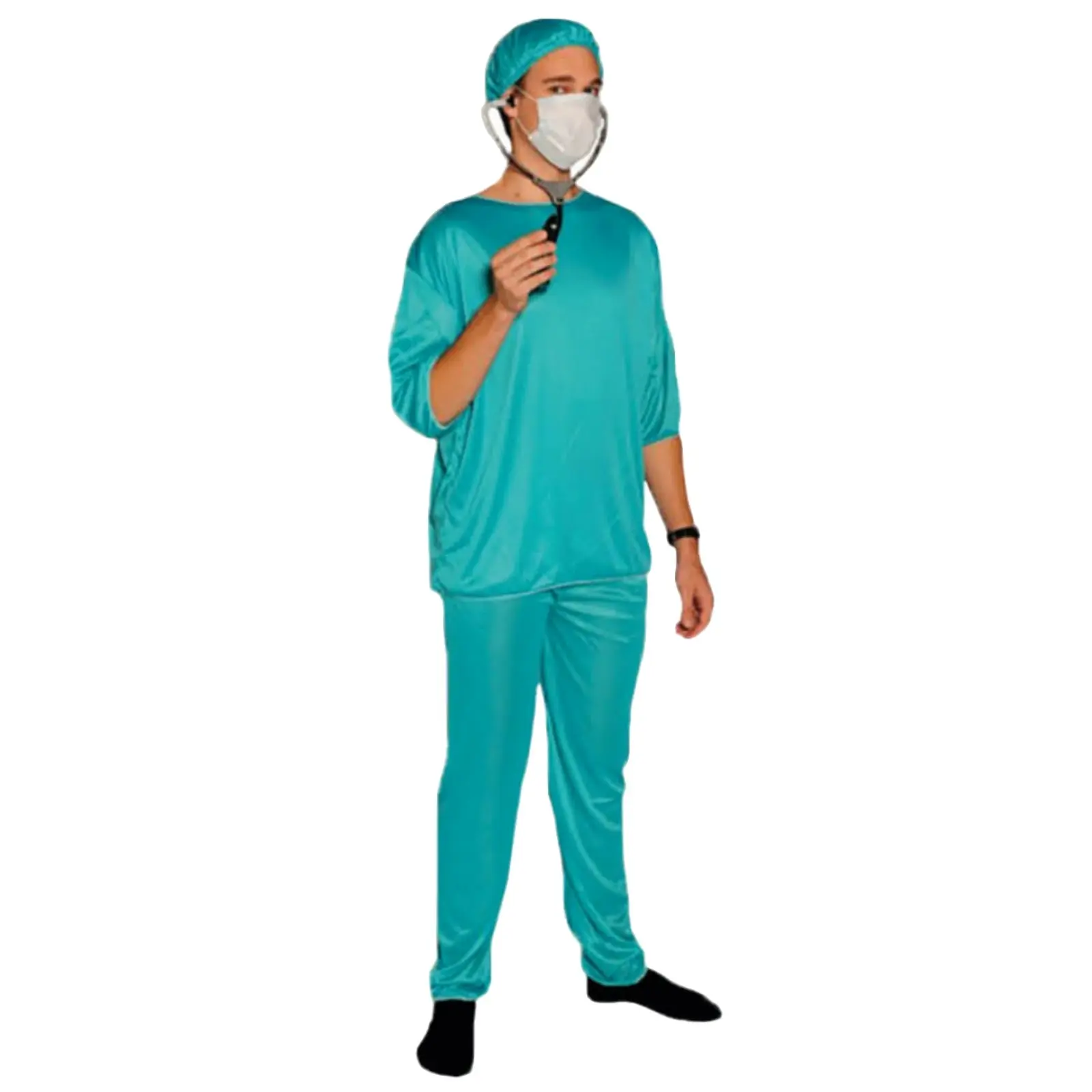 Doctor Scrubs Mens Costume with Surgical Face Mask Hospital Halloween Dress Up