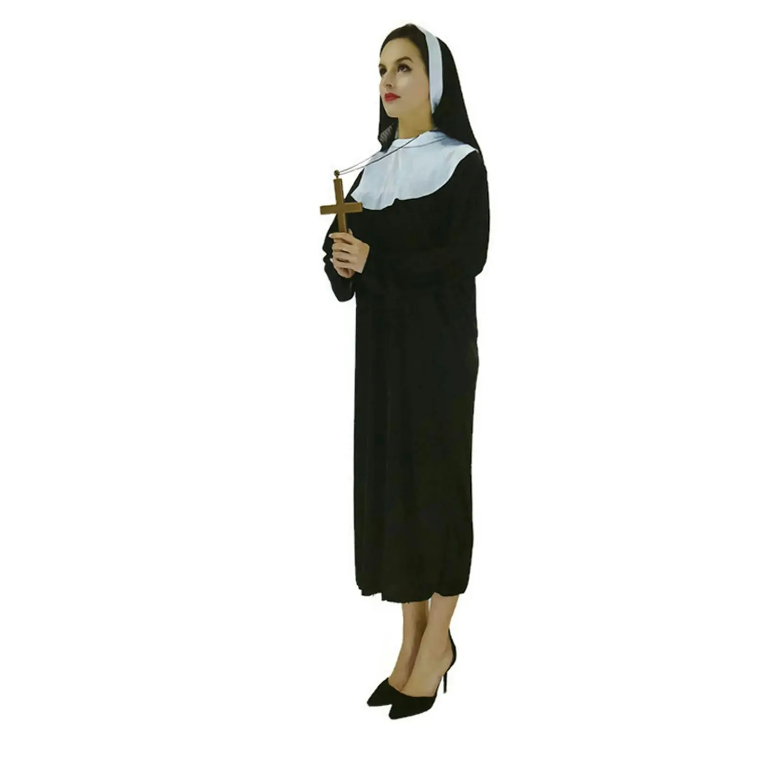 Nun Costume Adult Dress Halloween Fancy Womens Outfit Dress Religious Sister