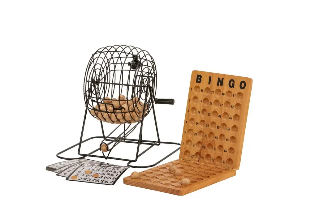 Bingo 75 Player Set With Metal Cage & Wooden Scoreboard