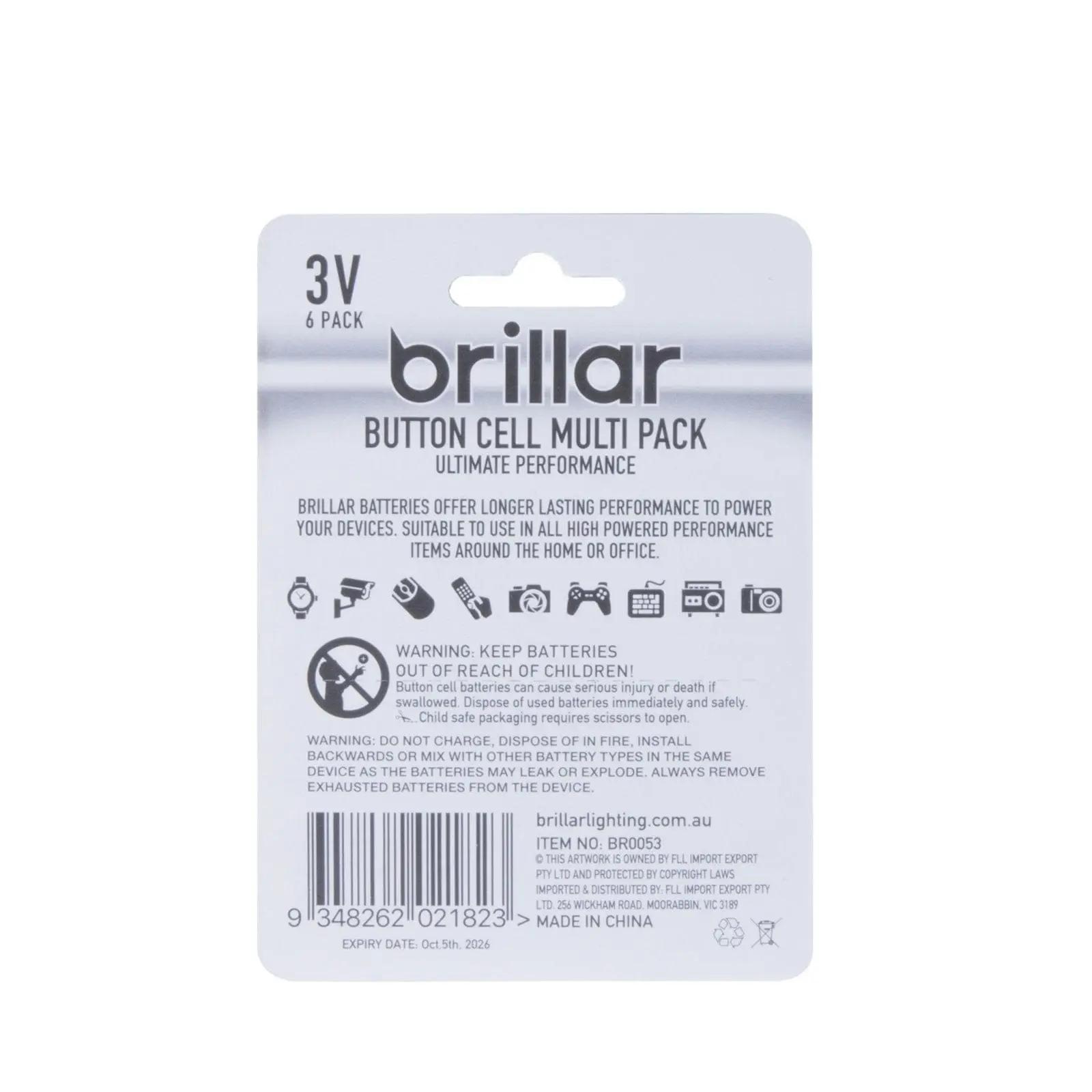 Brillar Lithium Button Cell Batteries 12pk