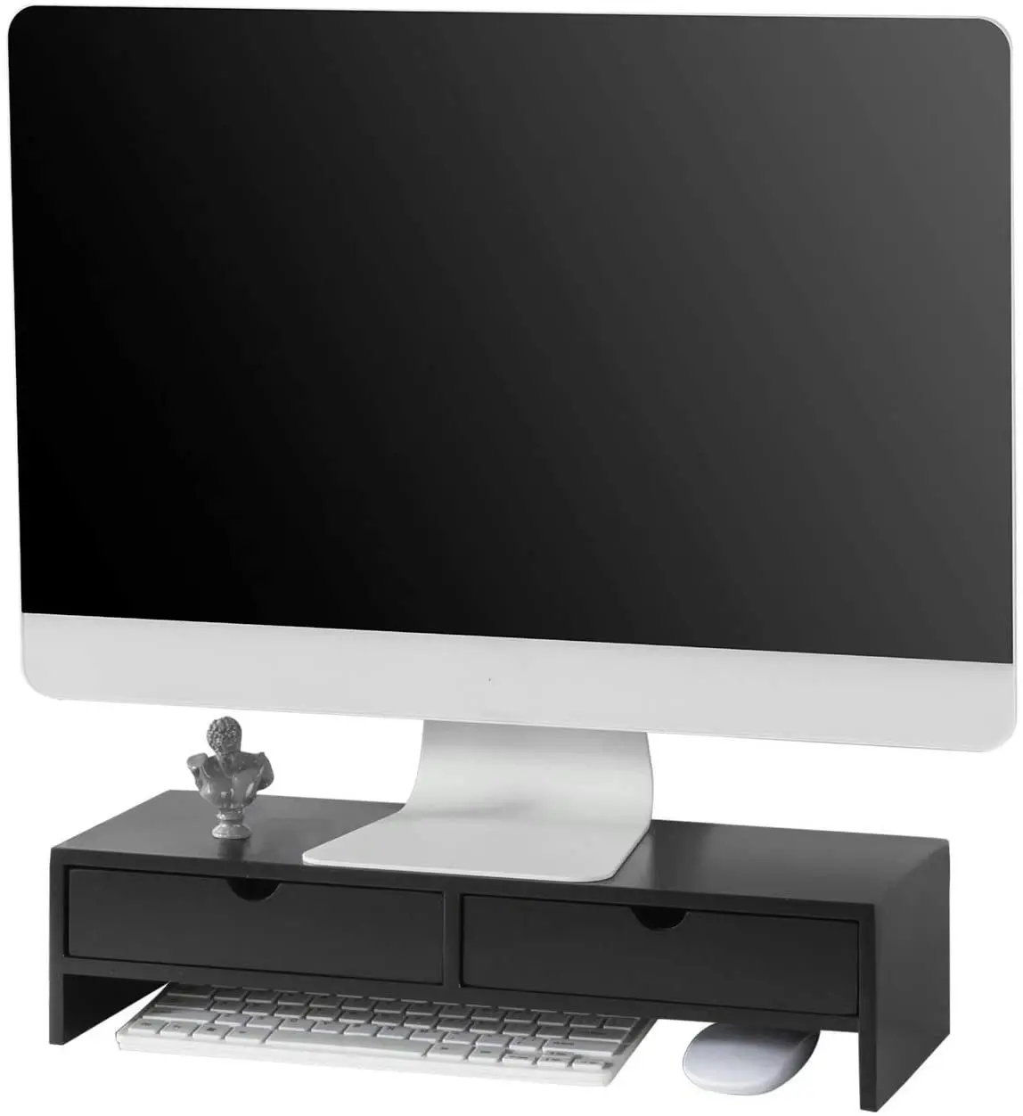 Black Monitor Stand Desk Organizer With 2 Drawers - One Size