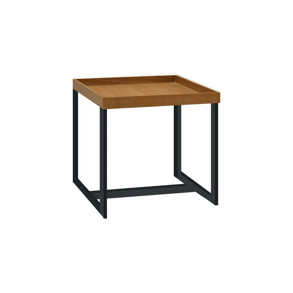 HomeStar Regent Square End Lamp Side Table Black Powdercoated Metal Legs - Oak veneer