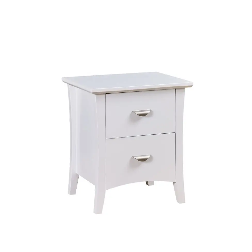 Our Home Celeste Hampton Solid Wooden Bedside Nightstand Side Table W/ 2-Drawers - White