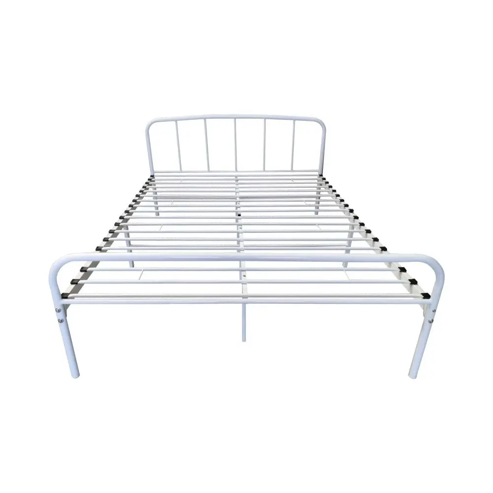 Design Square Metal Bedframe Queen Size Country Style - White