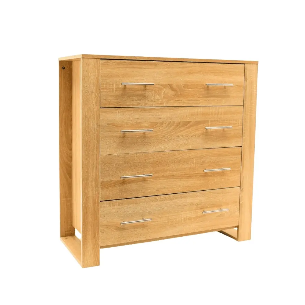 Design Square Modern Wooden Chest Of  4-Drawers Tallboy Storage Cabinet - Oak