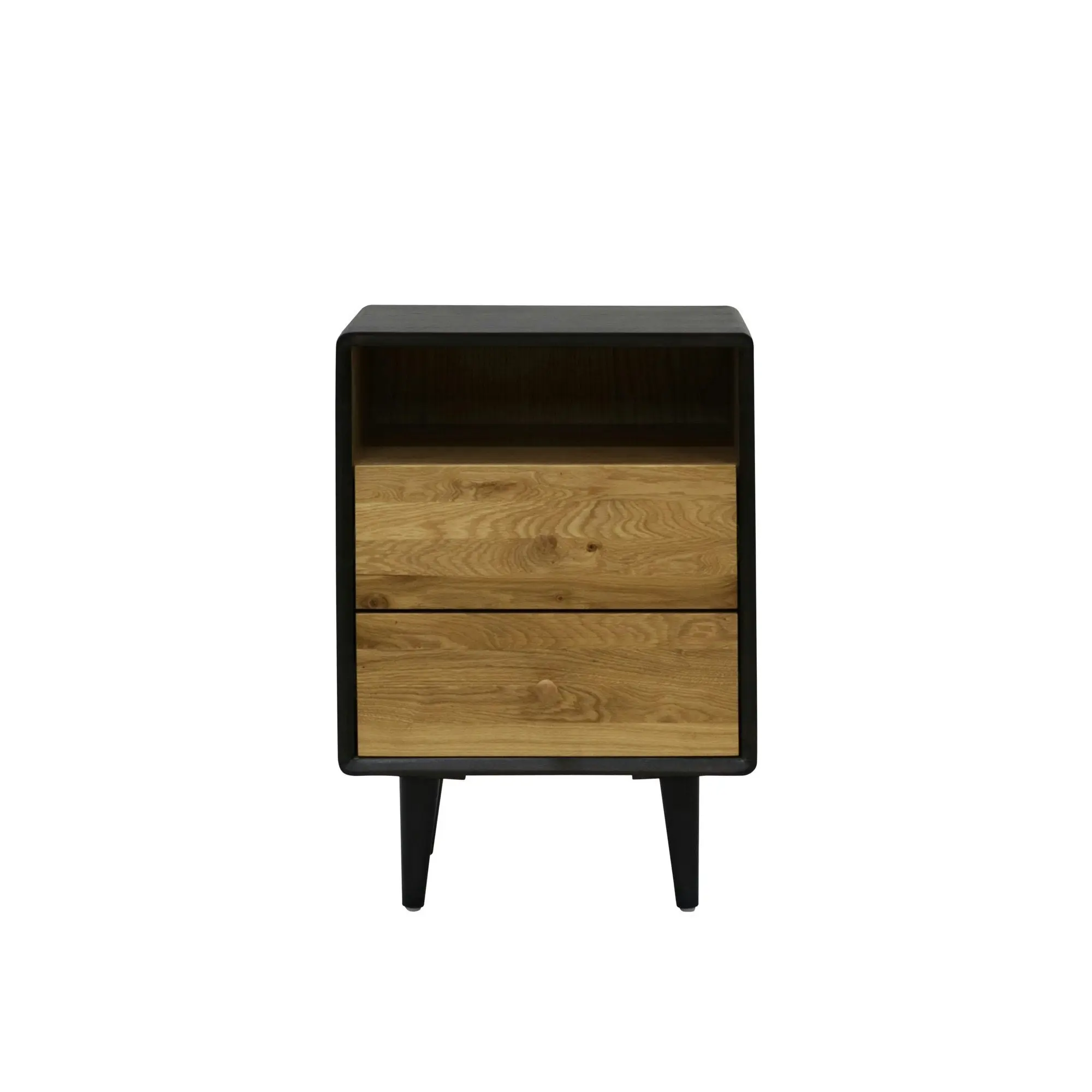 6IXTY Twin 2-Drawer Wooden Bedside Table Nightstand - Black / Natural