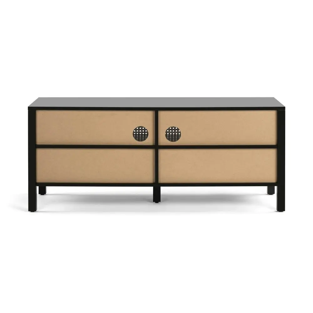 Design Square Lucien Lowline Entertainment Unit TV Stand W/ 2-Sliding Doors 116cm - Black/Rattan