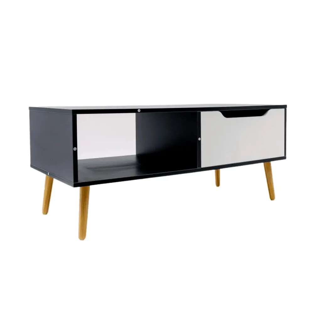 Design Square Modern Scandinavian Rectangular Wooden Coffee Table W/ 1-Drawer - Black & White