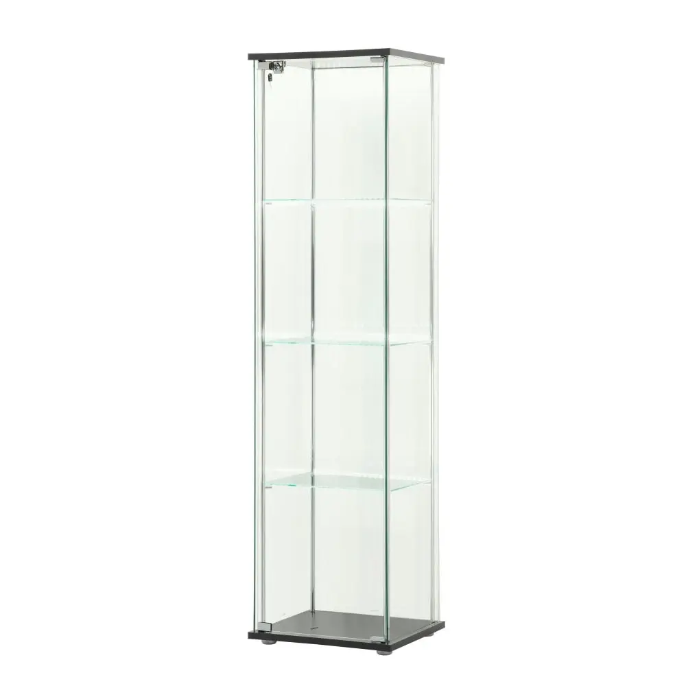 Design Square Jude 4-Tier Glass Display Shelf Storage Cabinet W/ LED Light - Black