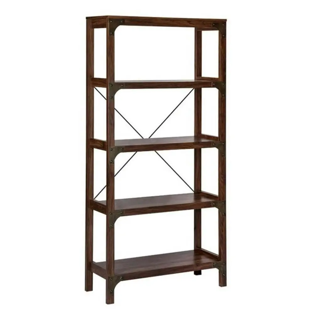 Maestro Furniture Logan 5 Shelf Bookcase Display Wooden Storage Cabinet - Walnut