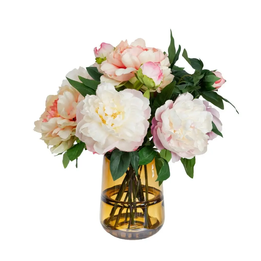 Glamorous Fusion Peony Artificial Faux Plant Decorative Mixed Arrangement 40cm In Glass