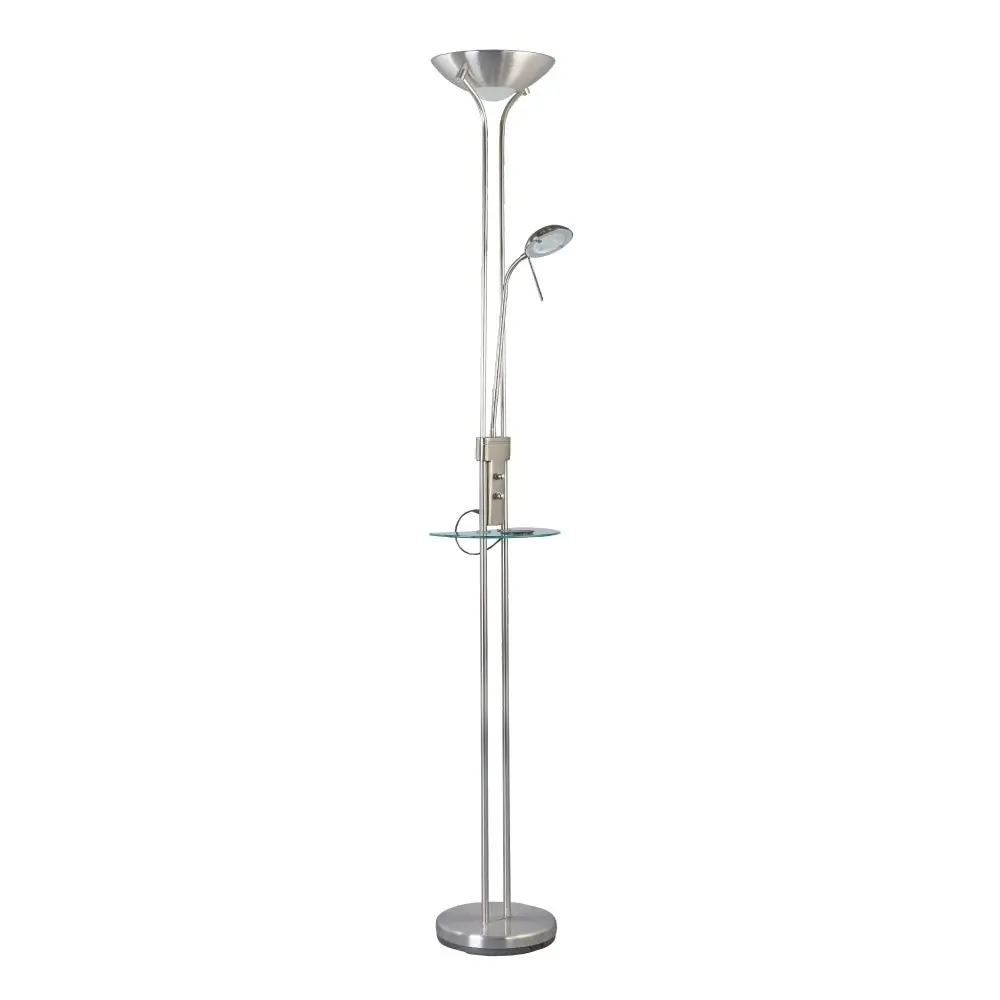 Myron USB LED Light Modern Floor Lamp Light Metal Shade - Satin Nickel and Satin Chrome