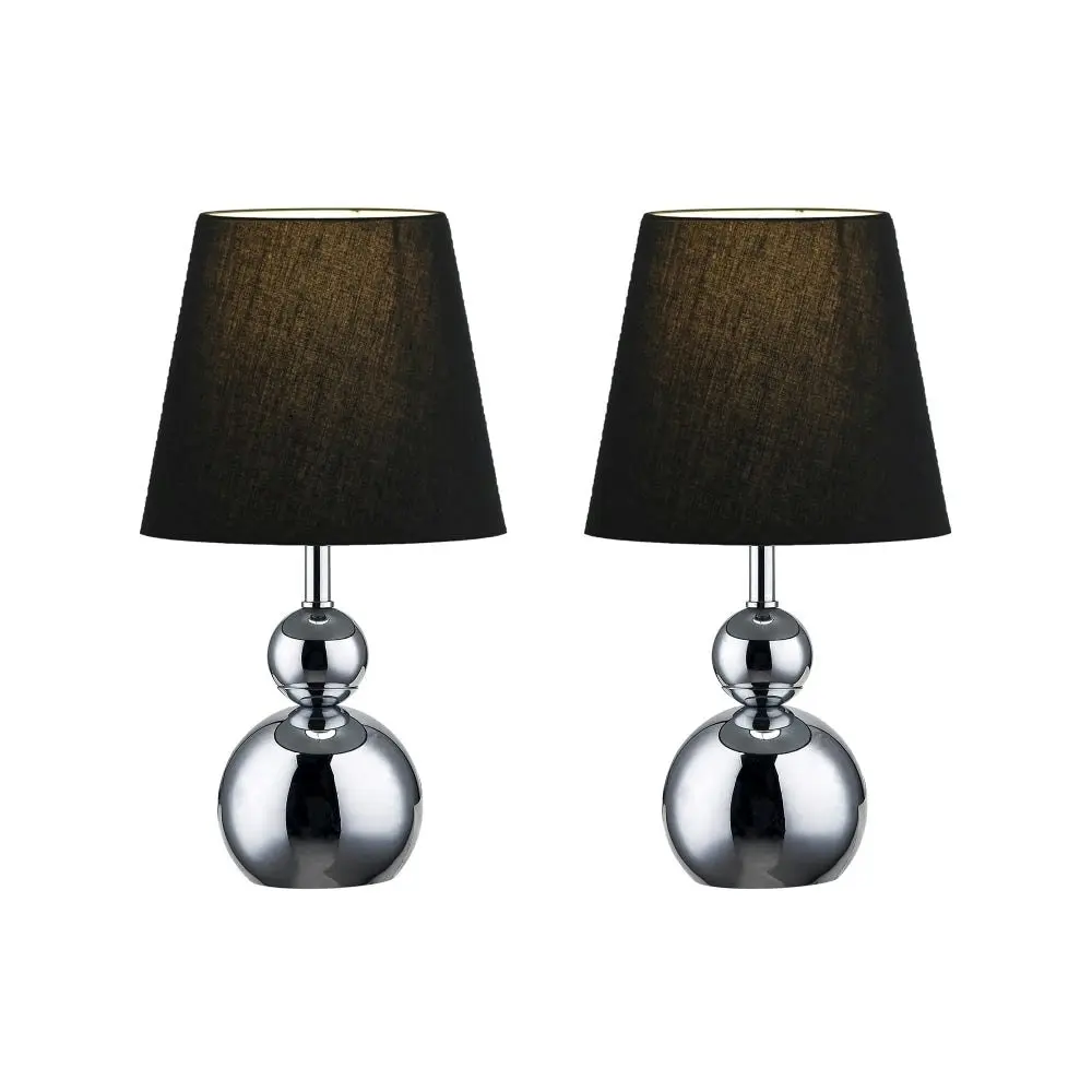 Elvin Classic Minimalist Touch Iron Table Lamp Light Fabric Shade - Chrome and Black