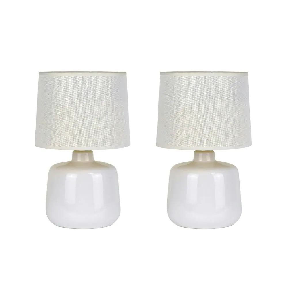 Royal Bright Ceramic Accent Table Lamp Light Retro Linen Shade -  White