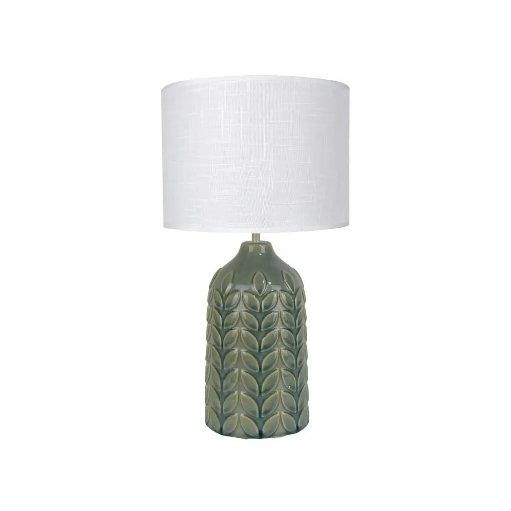 Benya Contemporary Patterned Ceramic Table Lamp Light Linen Drum Shade -  Green