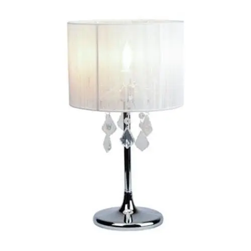 Venice Crystal Droplets Table Desk Lamp Chrome Base - White String Shade