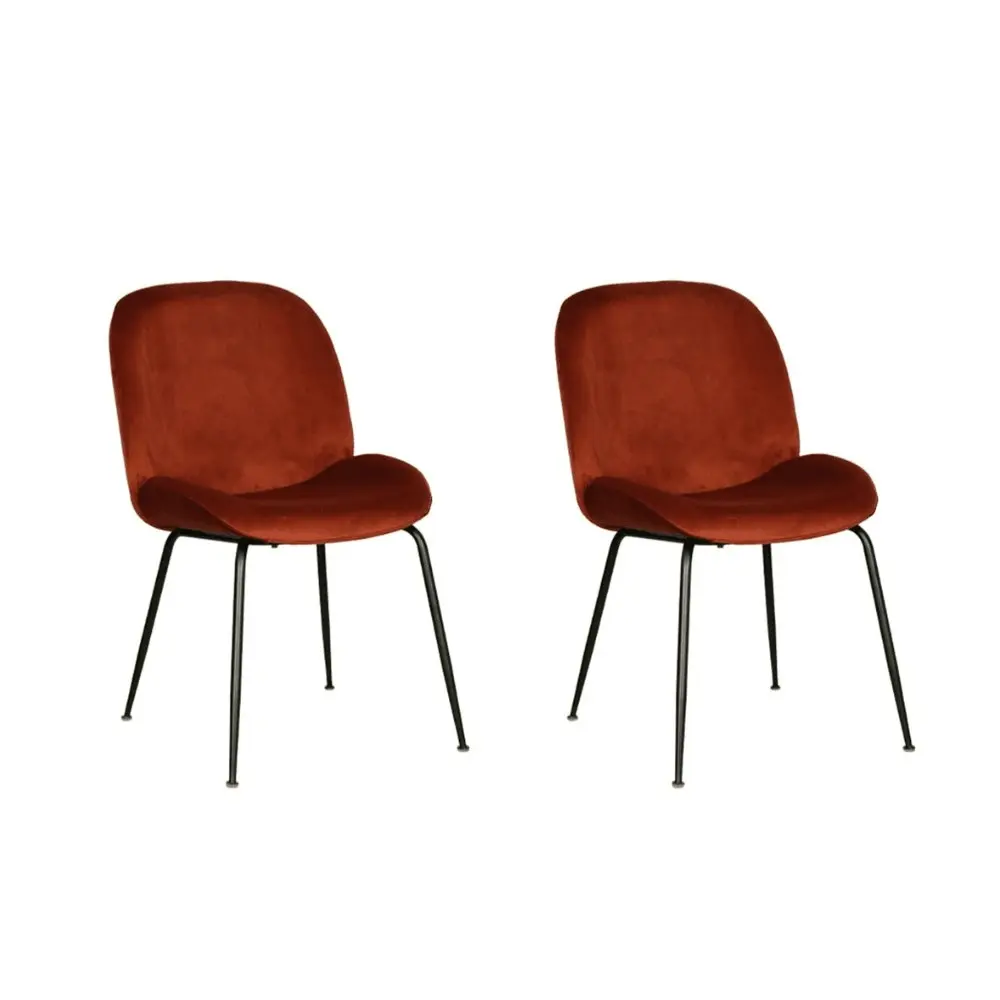 Raimon Furniture Set Of 2 Casa Modern Velvet Fabric Kitchen Dining Chair Black Frame - Rust