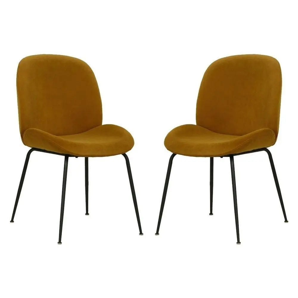 Raimon Furniture Set of 2 Casa Velvet Fabric Dining Chair - Black Legs - Mustard