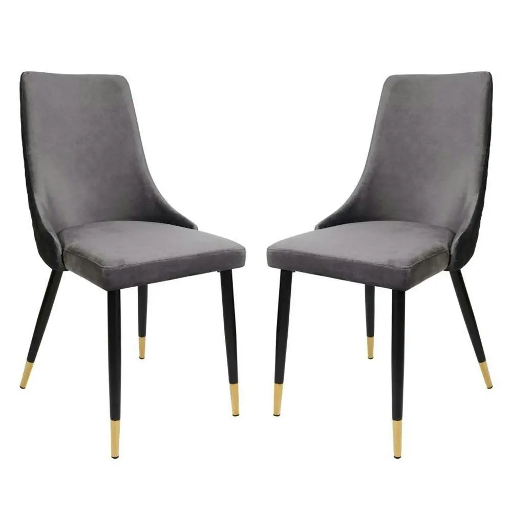 Raimon Furniture Set Of 2 Kira Velvet Fabric Dining Chair Black Metal Legs - Slate