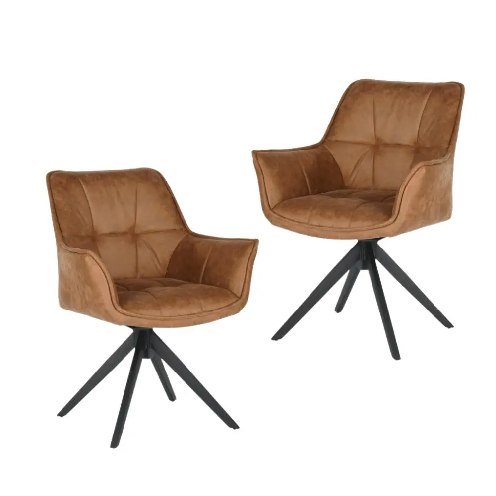 Raimon Furniture Set Of 2 Donna Fabric Dining Chairs Metal Legs Cognac