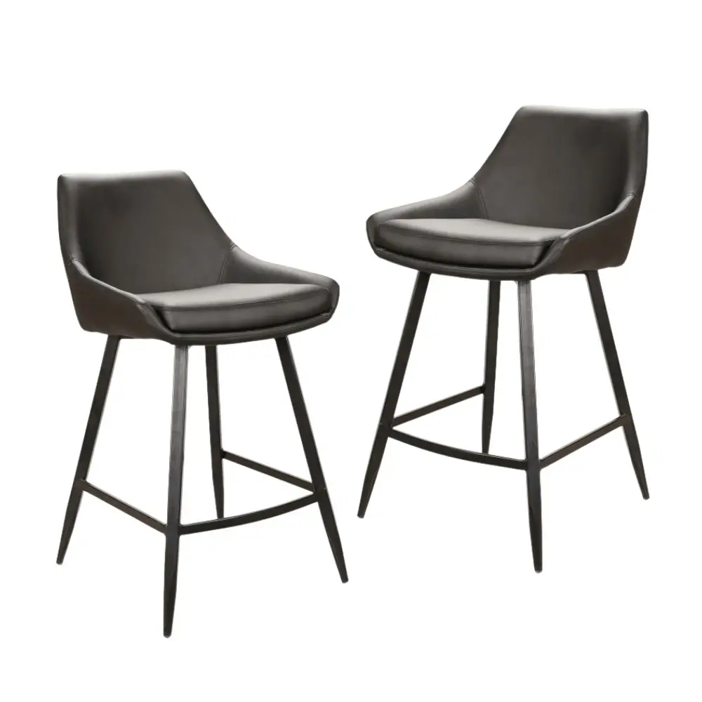 Raimon Furniture Set Of 2 Giannis Eco Leather Kitchen Counter Bar Stool Metal Legs - Black