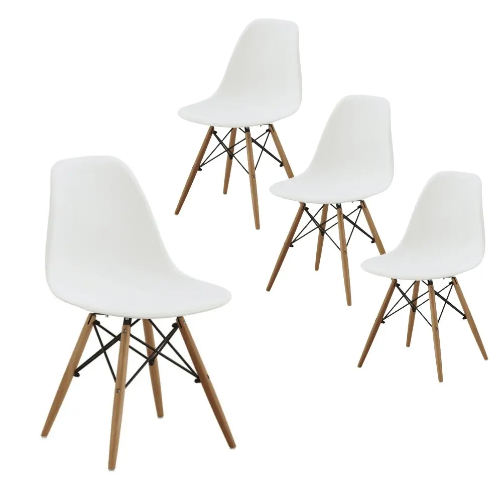 Design Square Set Of 4 Replica Dining Chair Eiffel Design Wooden Legs - White