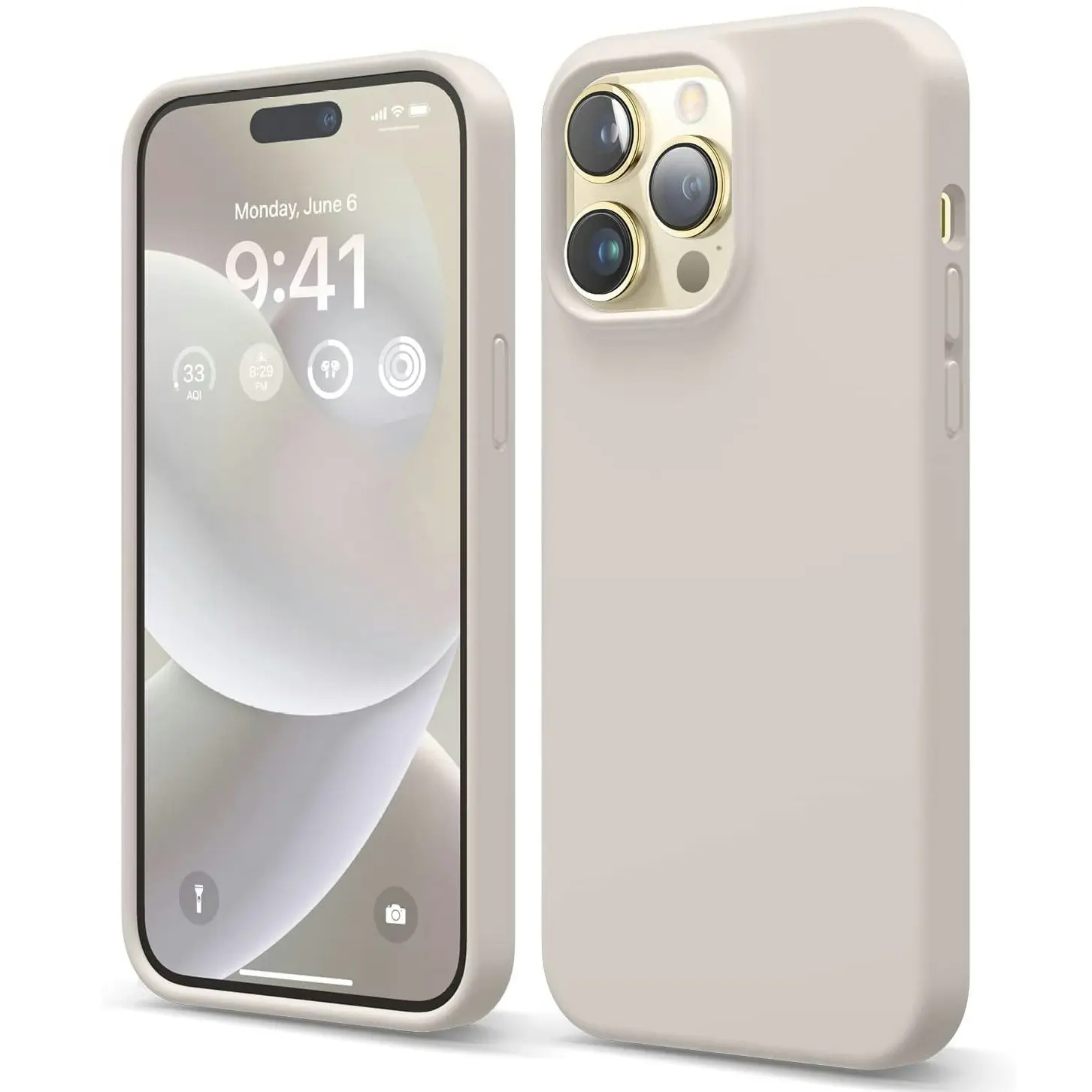 Premium Silicone Phone Case For iPhone 14 Pro Shockproof Microfiber Lining - Beige Cream White