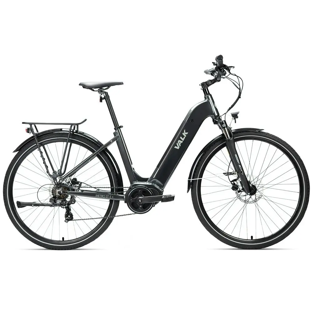 Valk Electric Commuter Bike Mid-Drive Medium Step-Thru Frame, ebike e-bike for Women and Ladies, Dark Grey