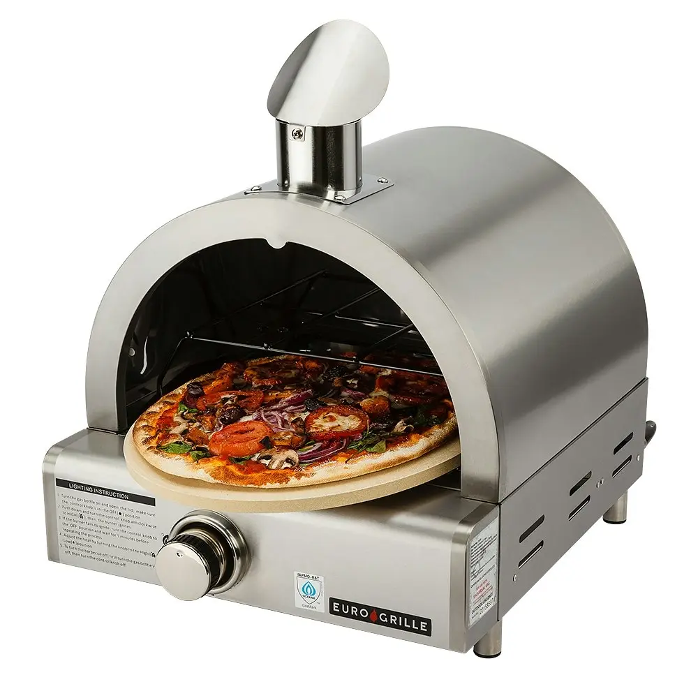 EuroGrille Portable Pizza Oven BBQ Camping LPG Gas Benchtop Stainless Steel