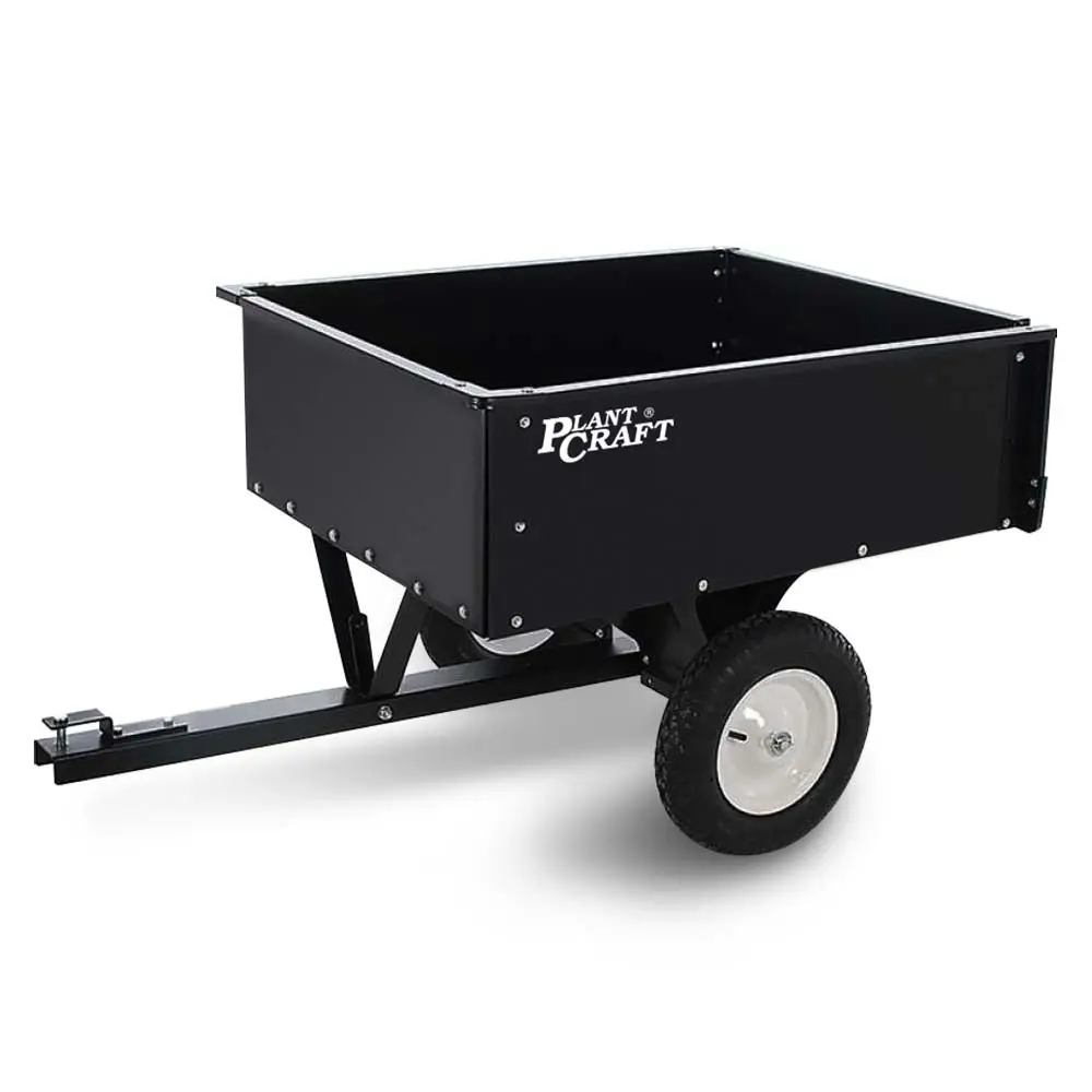 PlantCraft 270kg Capacity Metal Dump Cart Garden Lawn Yard Farm Trolley, Tow Behind Ride on Mower