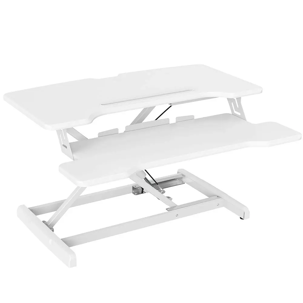 Fortia Desk Riser 77cm Wide Adjustable Sit to Stand for Dual Monitor, Keyboard, Laptop, White