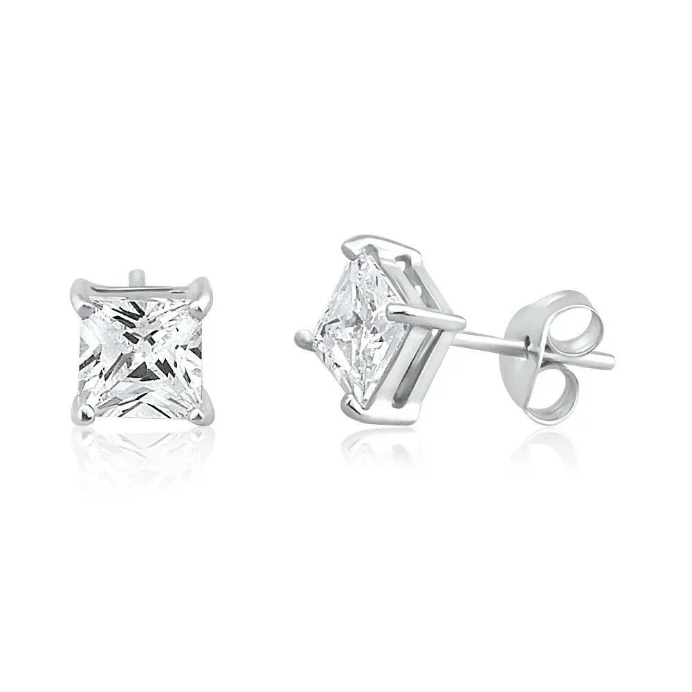 9ct White Gold Princess Cut Cubic Zirconia 5mm Stud Earrings