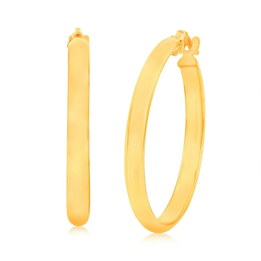 9ct Yellow Gold 20mm Plain Hoop Earrings