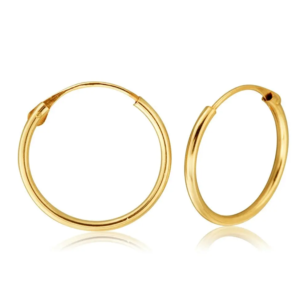 9ct Yellow Gold 1.2x14mm Hinged Hoop Earrings