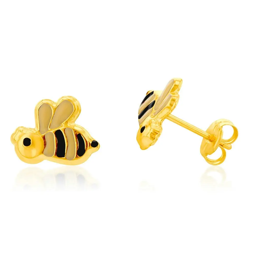 9ct Yellow Gold Bee Enamel Stud Earrings