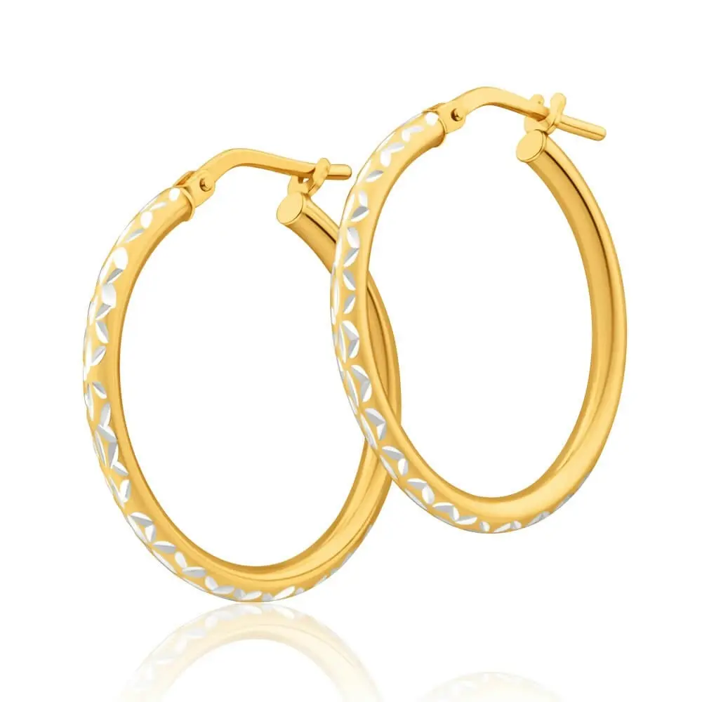 9ct Yellow Gold Silver Filled Two Tone 20mm Hoop Earrings